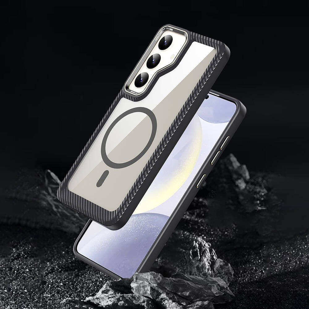 Galaxy S24 Kılıf M-safe Şarj Özellikli Sert PC Karbon Fiber Kenar Tasarımlı Zore Libero Kapak Siyah