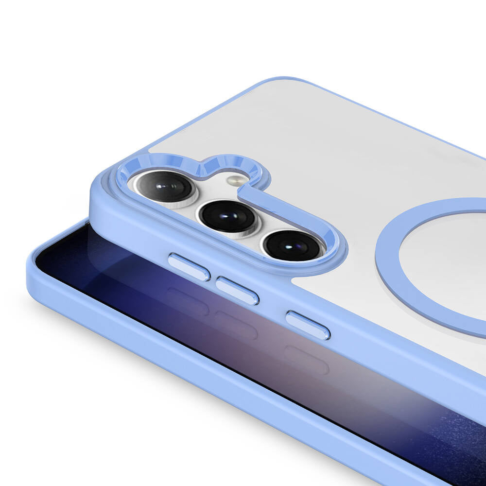 Galaxy S24 Kılıf M-safe Şarj Özellikli Zore Krom M-safe Silikon Kapak Mavi