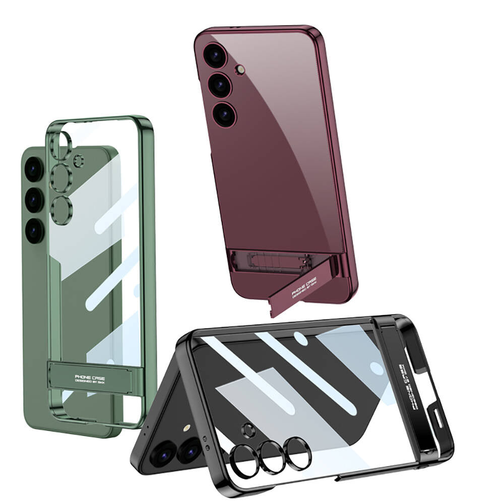 Galaxy S24 Kılıf Zore Kamera Korumalı Şeffaf Dikey Standlı Ays Kapak Siyah