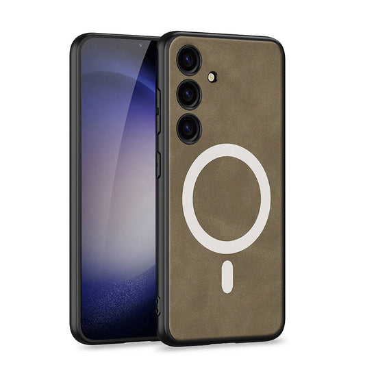 Galaxy S24 Plus Kılıf M-safe Şarj Özellikli Deri Tasarımlı Zore Kıpta Nubuk Kapak Yeşil