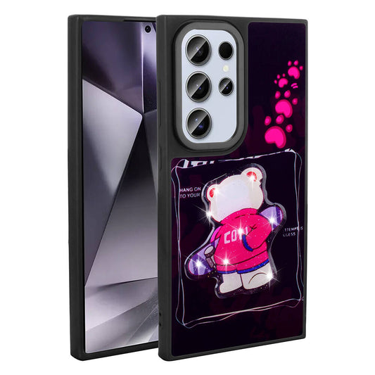 Galaxy S24 Ultra Kılıf Parlayan Kabartmalı İkonik Figürlü Zore Amas Silikon Kapak Pembe