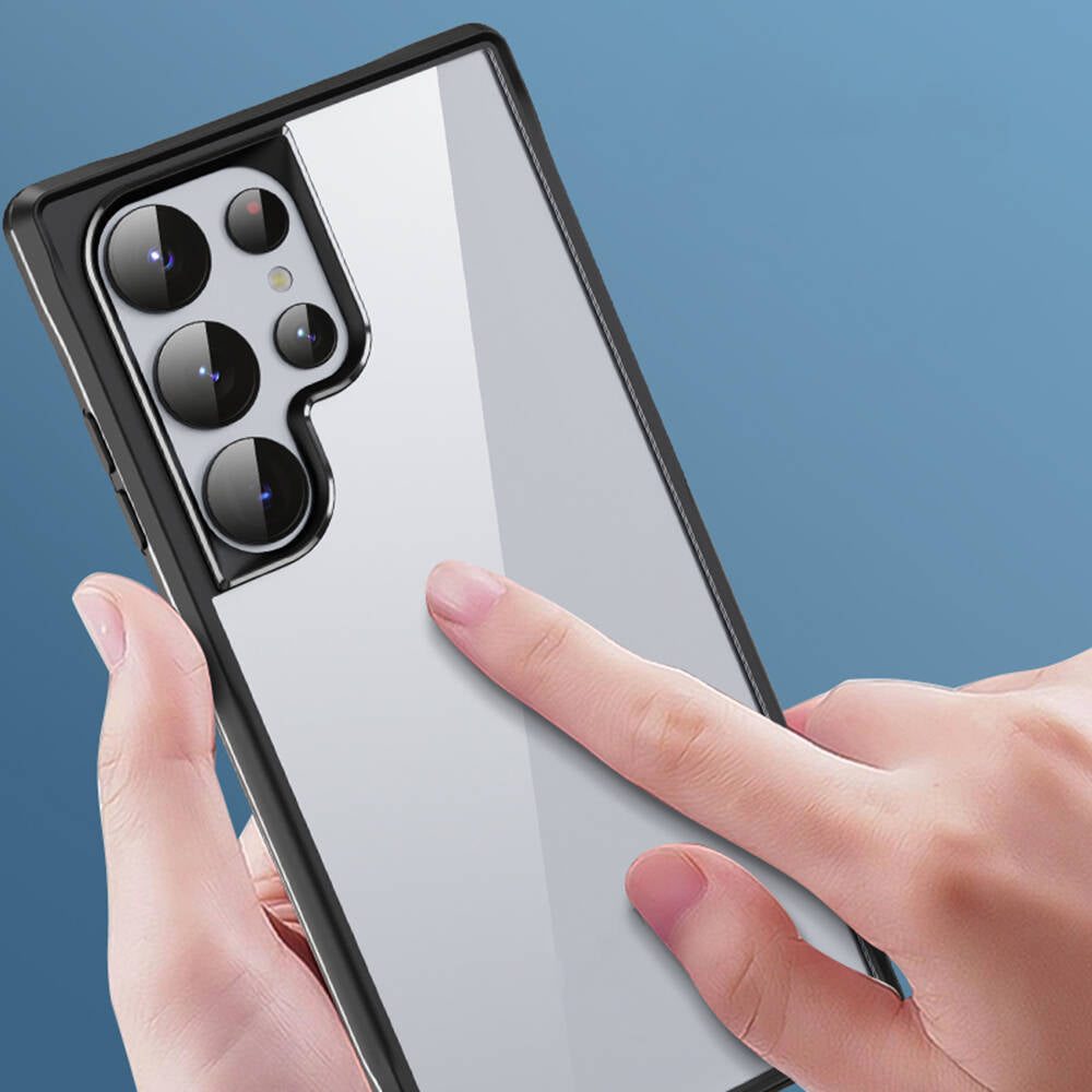 Galaxy S24 Ultra Kılıf Şeffaf Sert PC Arka Yüzey Tasarımlı Zore Edo Kapak Siyah