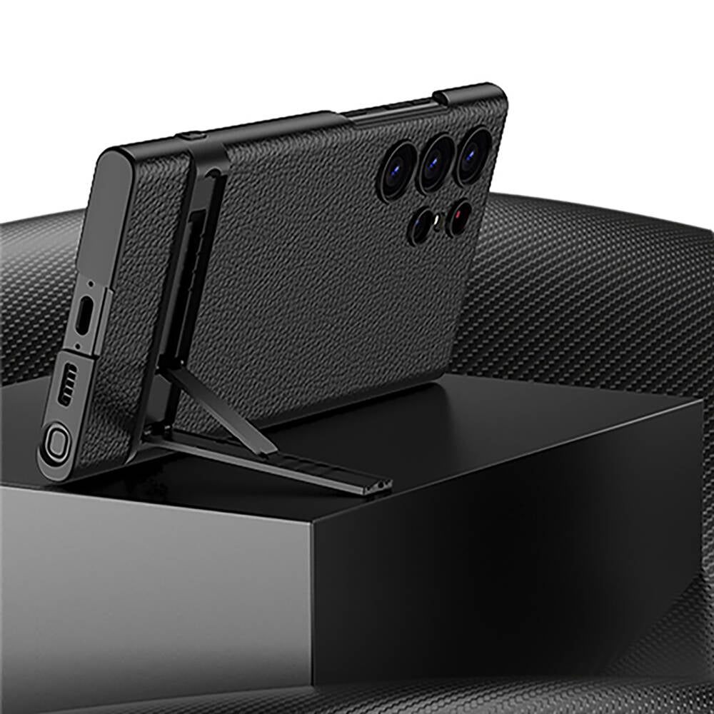 Galaxy S24 Ultra Kılıf Zore Kamera Korumalı Leather Dikey Standlı Ays Kapak Siyah