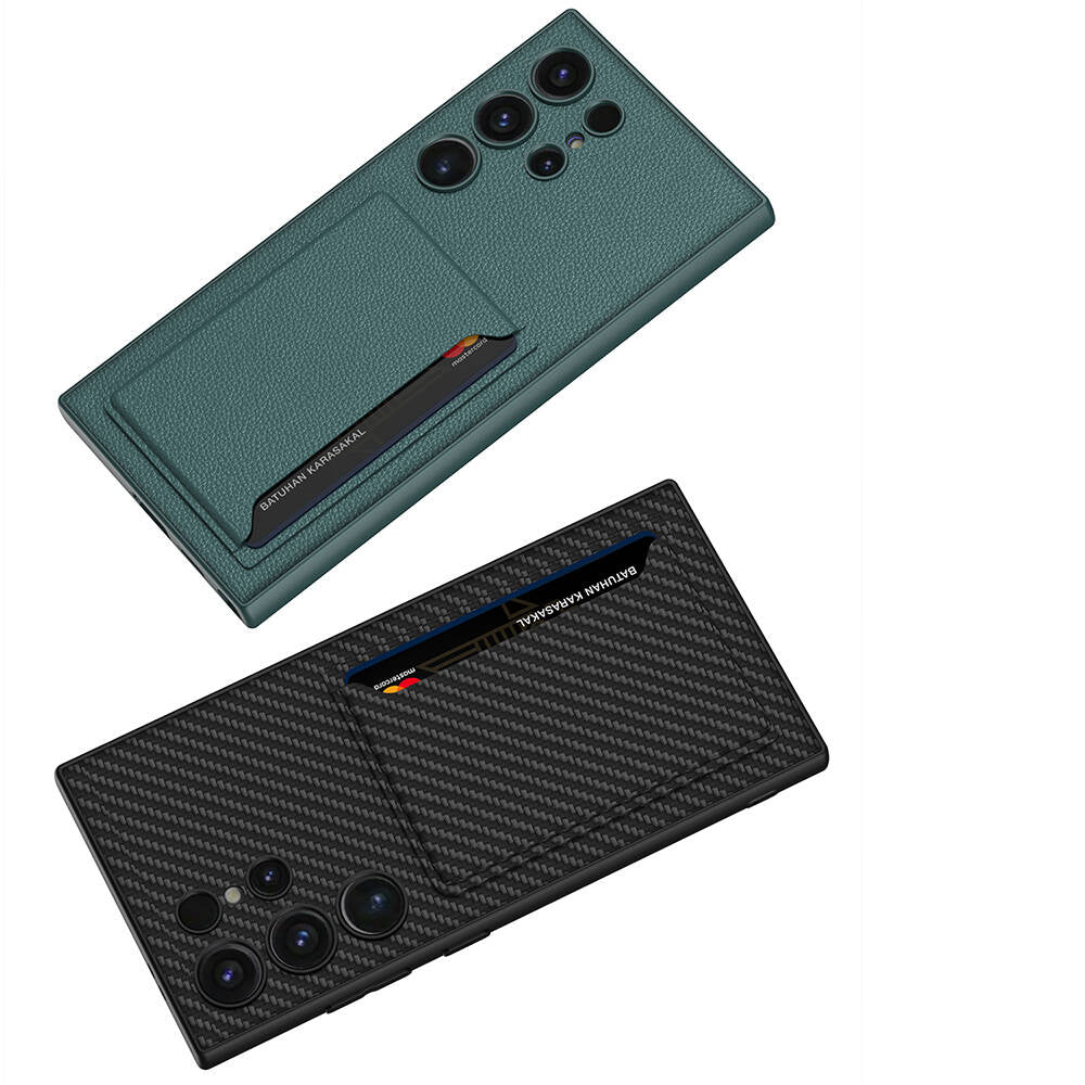 Galaxy S24 Ultra Suni Deri Arka Yüzey Zore Kartlıklı Kıpta Silikon Kapak Yeşil