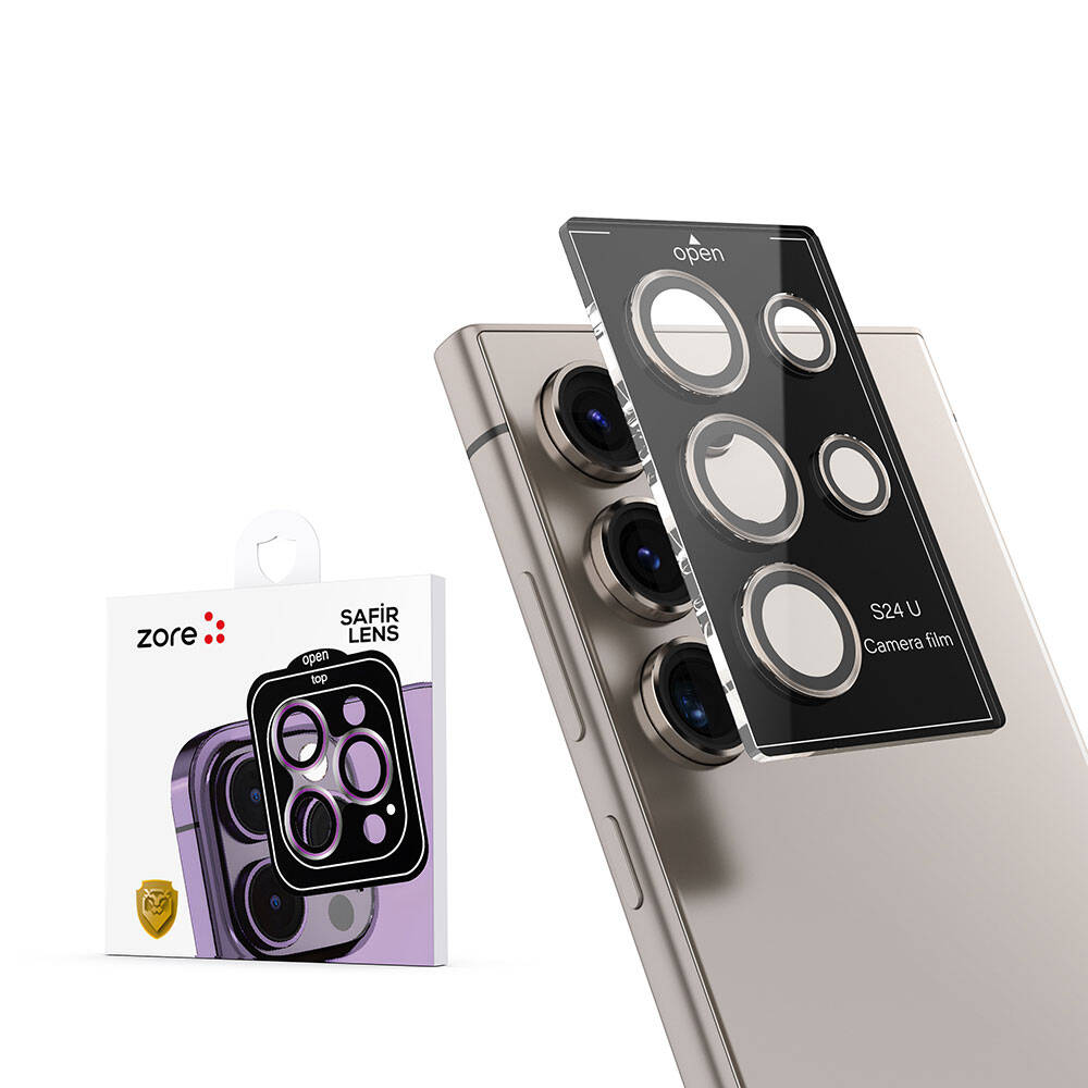 Galaxy S24 Ultra Zore Kamera Lens Koruyucu Cam Filmi Titanyum-Siyah