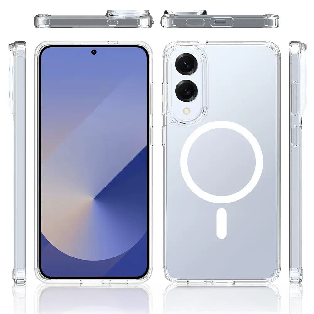 Galaxy S25 Edge Kılıf M-safe Şarj Özellikli Şeffaf Sert PC Zore Embos Kapak Şeffaf