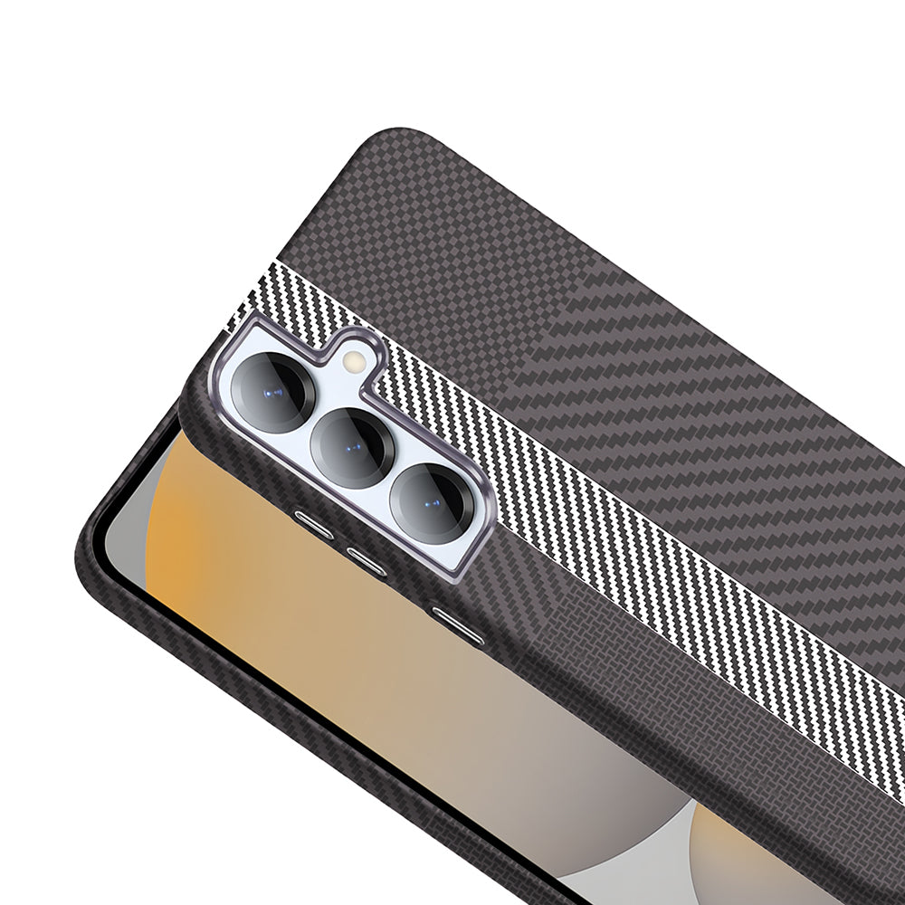 Galaxy S25 Kılıf M-safe Şarj Özellikli Karbon Fiber Görünümlü Zore Gros Kapak Gold-Siyah