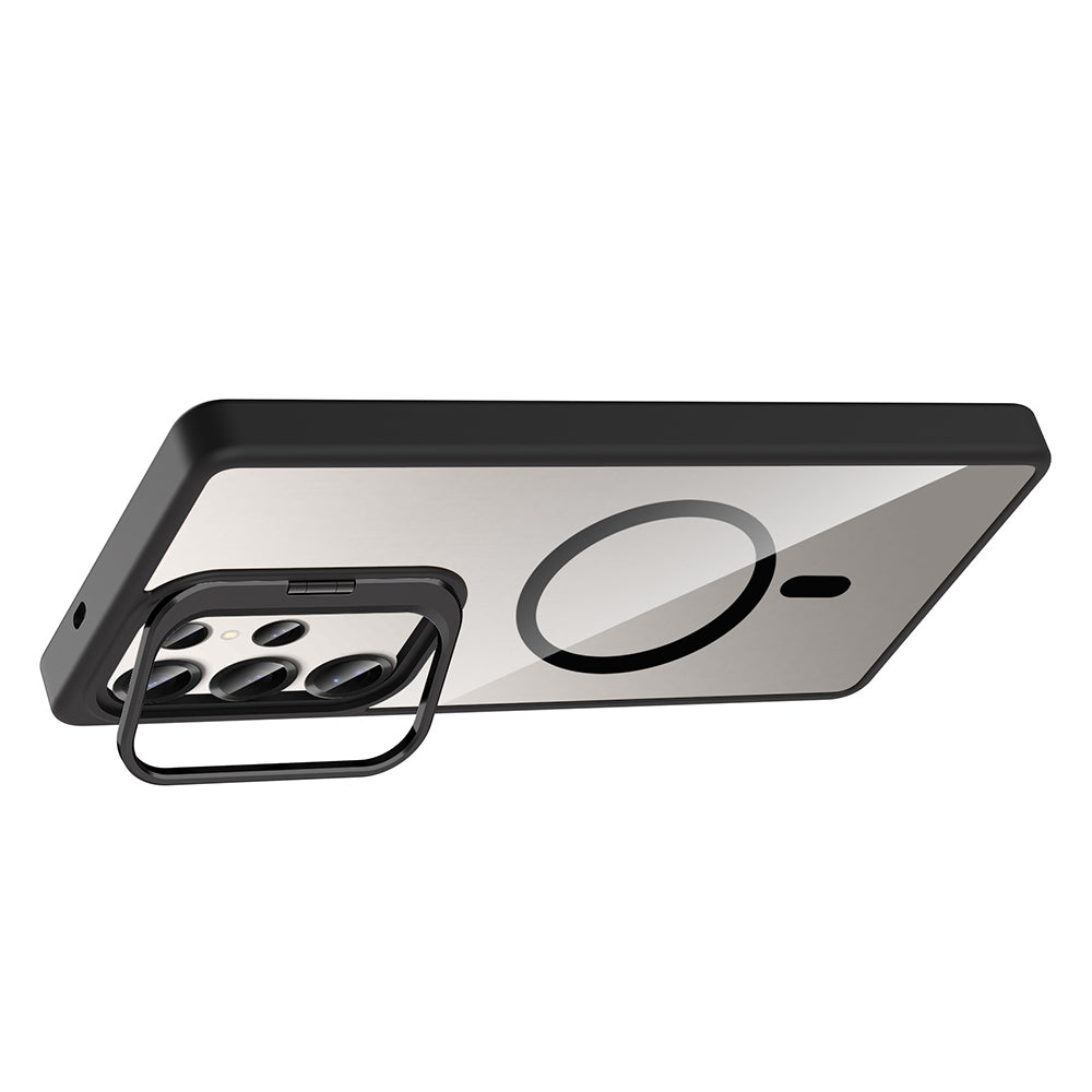 Galaxy S25 Ultra Kılıf Standlı ve Kamera Lens Hediyeli M-Safe Şarj Özellikli Zore Etro Kapak Pembe