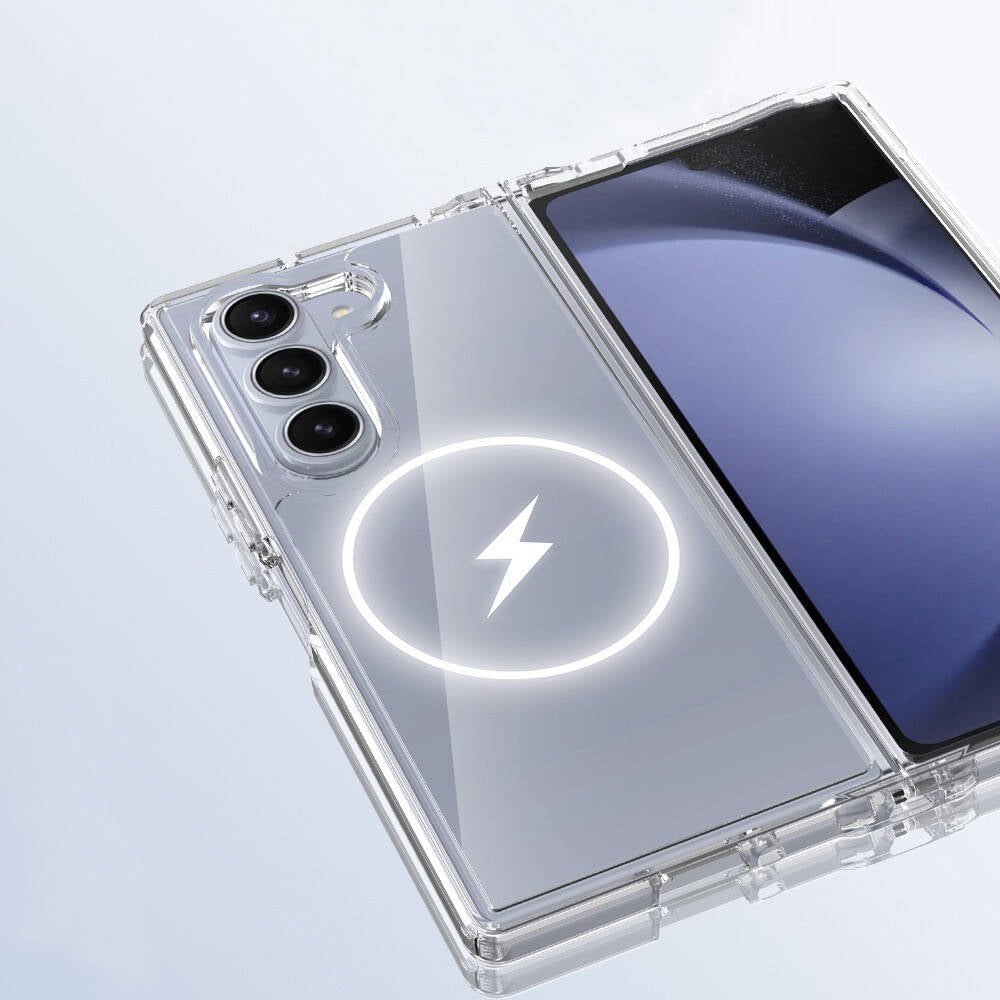 Galaxy Z Fold 6 Kılıf M-safe Şarj Özellikli Şeffaf Sert PC Zore Embos Kapak Şeffaf