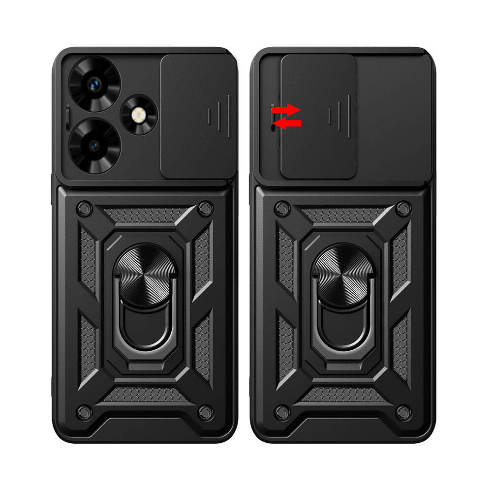 İnfinix Hot 30 Kılıf Magnetik Standlı Kamera Korumalı Zore Sürgülü Vega Kapak Siyah