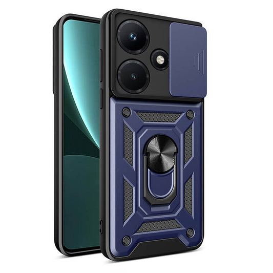 İnfinix Hot 30i Kılıf Magnetik Standlı Kamera Korumalı Zore Sürgülü Vega Kapak Mavi