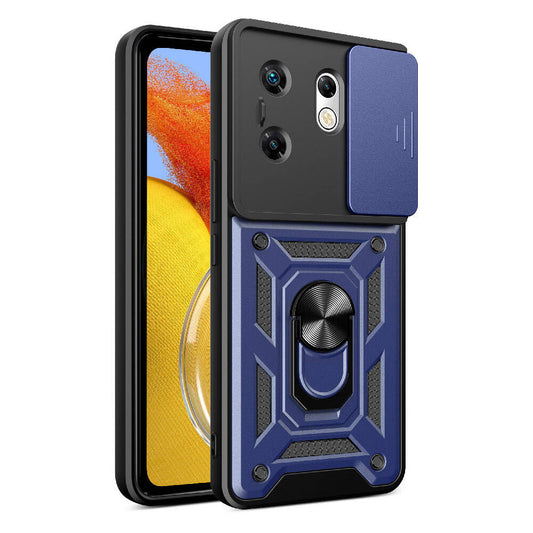 İnfinix Zero 30 4G Kılıf Magnetik Standlı Kamera Korumalı Zore Sürgülü Vega Kapak Mavi