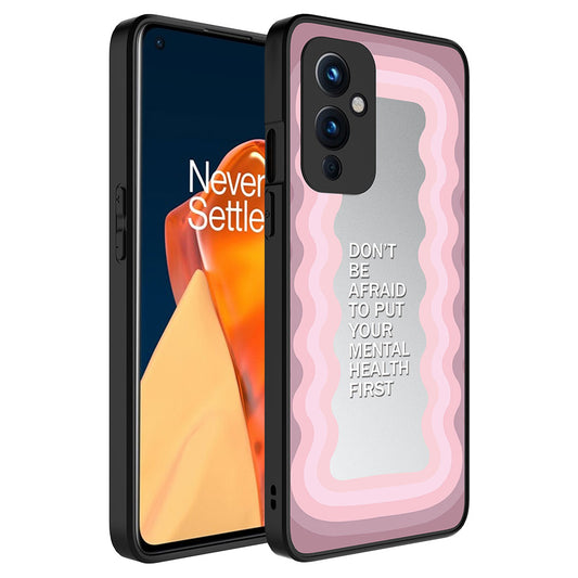 One Plus 9 Kılıf Aynalı Desenli Kamera Korumalı Parlak Zore Mirror Kapak Yazı