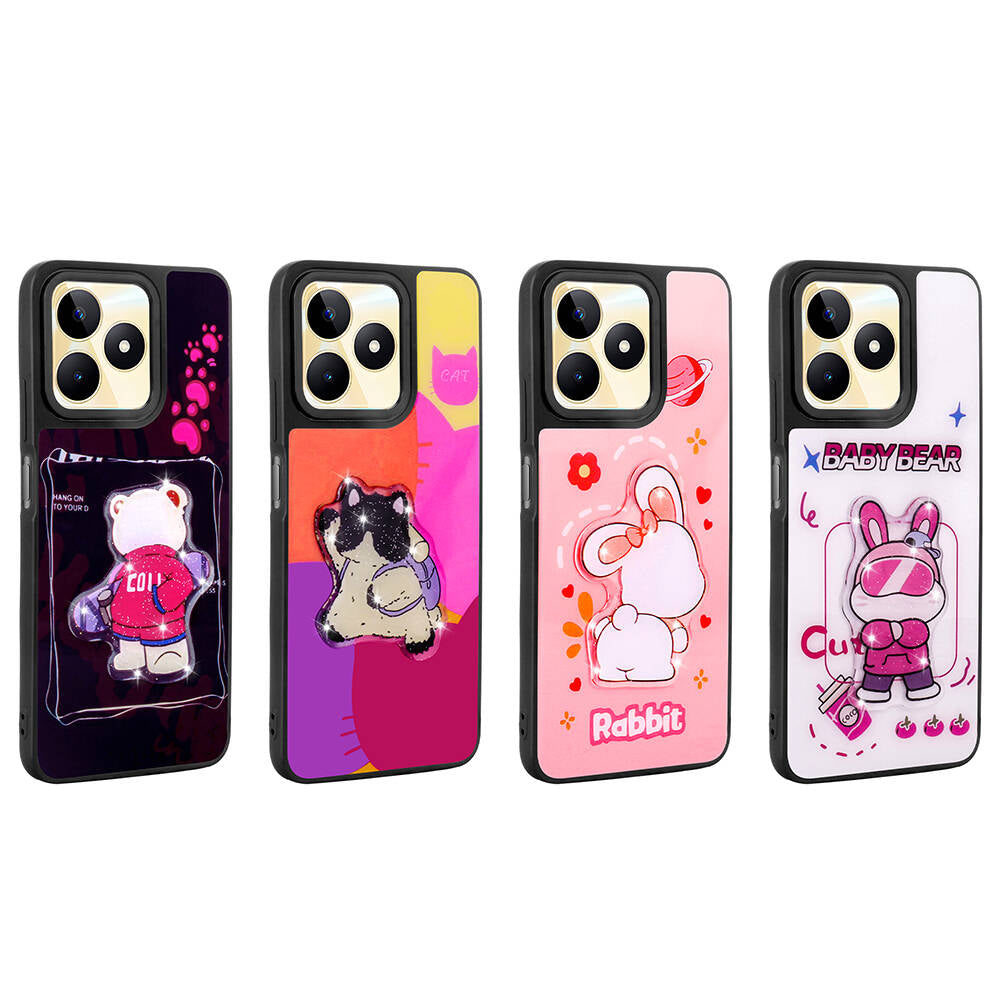 Realme C55 Kılıf Parlayan Kabartmalı İkonik Figürlü Zore Amas Silikon Kapak Beyaz