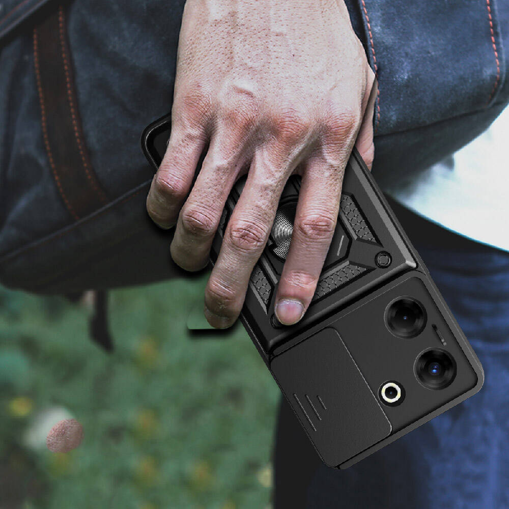 Tecno Camon 20 Pro 5G Kılıf Magnetik Standlı Kamera Korumalı Zore Sürgülü Vega Kapak Siyah