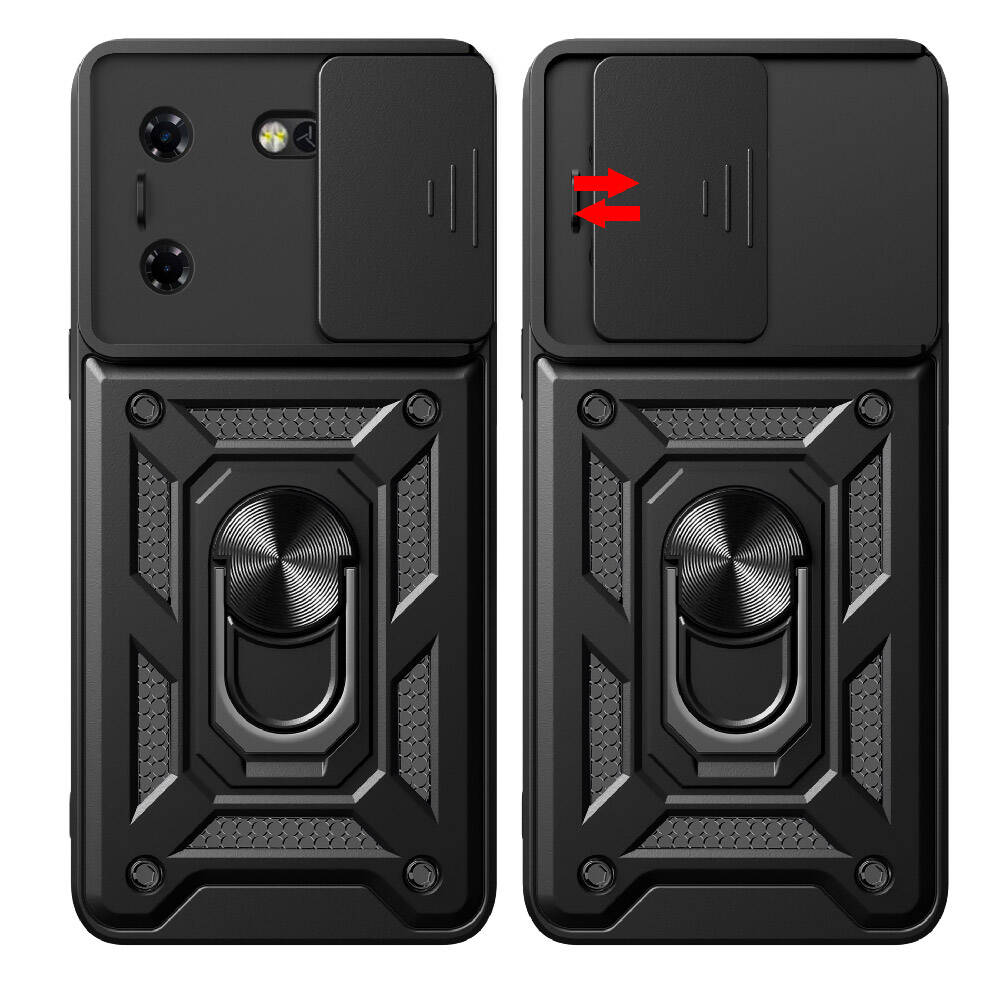 Tecno Pova 5 Kılıf Magnetik Standlı Kamera Korumalı Zore Sürgülü Vega Kapak Mavi