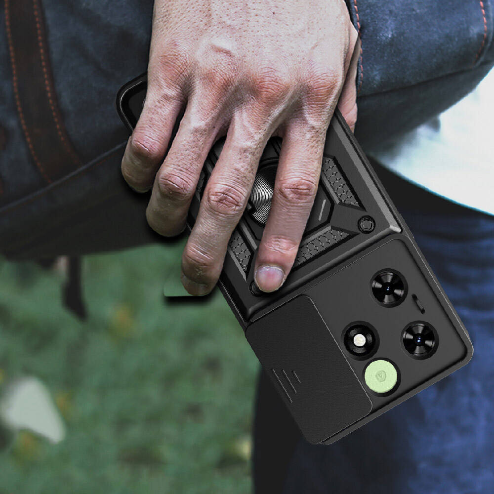 Tecno Spark 20 Kılıf Magnetik Standlı Kamera Korumalı Zore Sürgülü Vega Kapak Mavi