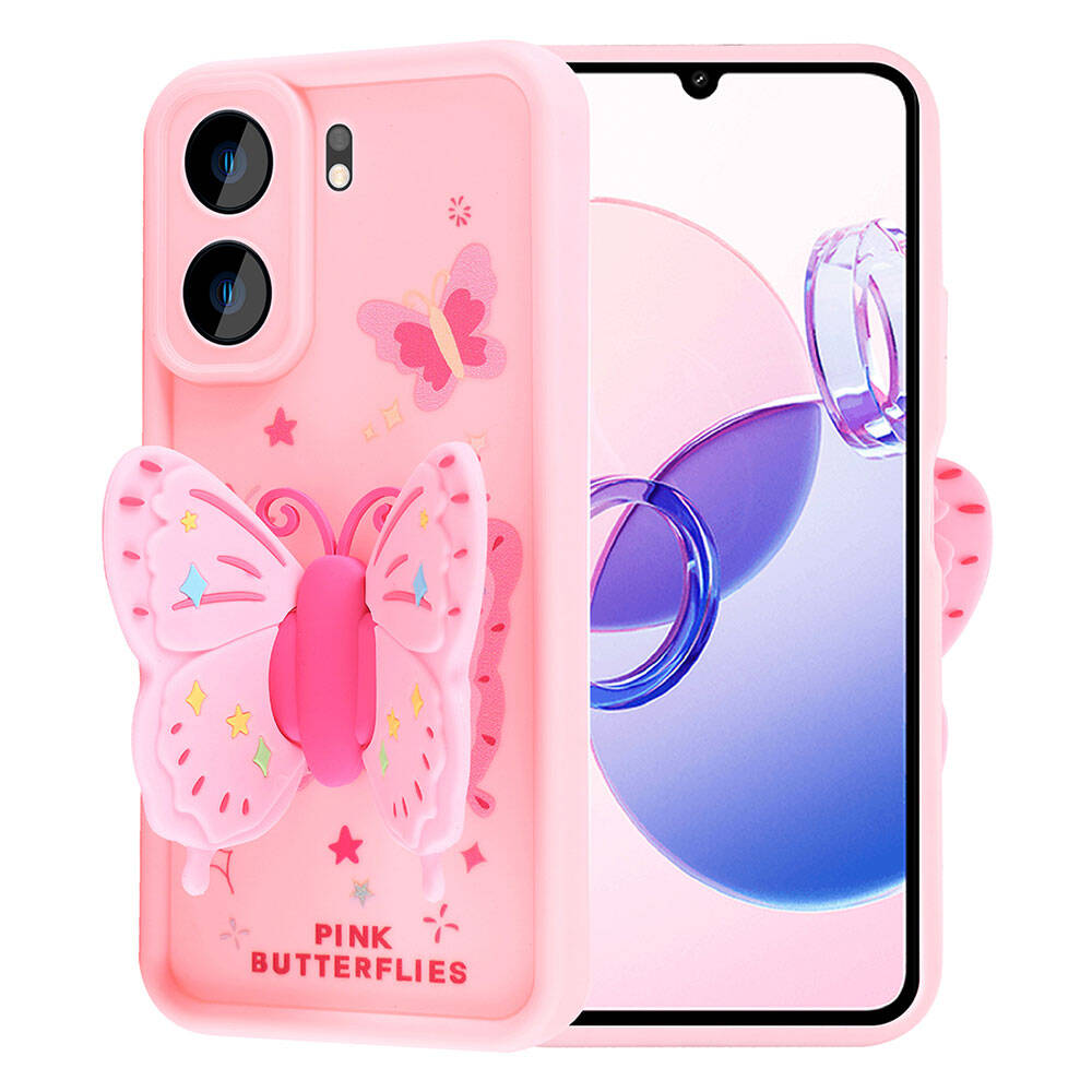 Xiaomi Poco C65 Kılıf Kamera Korumalı Figür Tasarımlı Zore Kapya Kapak Pembe Koyu