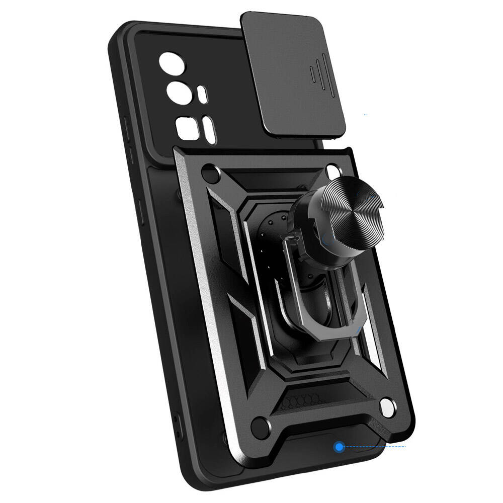 Xiaomi Poco F5 Pro Kılıf Magnetik Standlı Kamera Korumalı Zore Sürgülü Vega Kapak Siyah