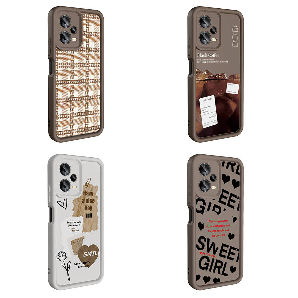 Xiaomi Redmi Note 12 5G Kılıf Kamera Korumalı Baskılı Arka Yüzey Zore Klas Kapak Açık Kahve