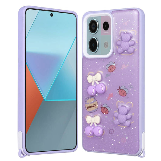 Xiaomi Redmi Note 13 Pro 5G Kılıf Parlayan Simli Kabartma Figürlü Zore Cevze Kapak Beyaz