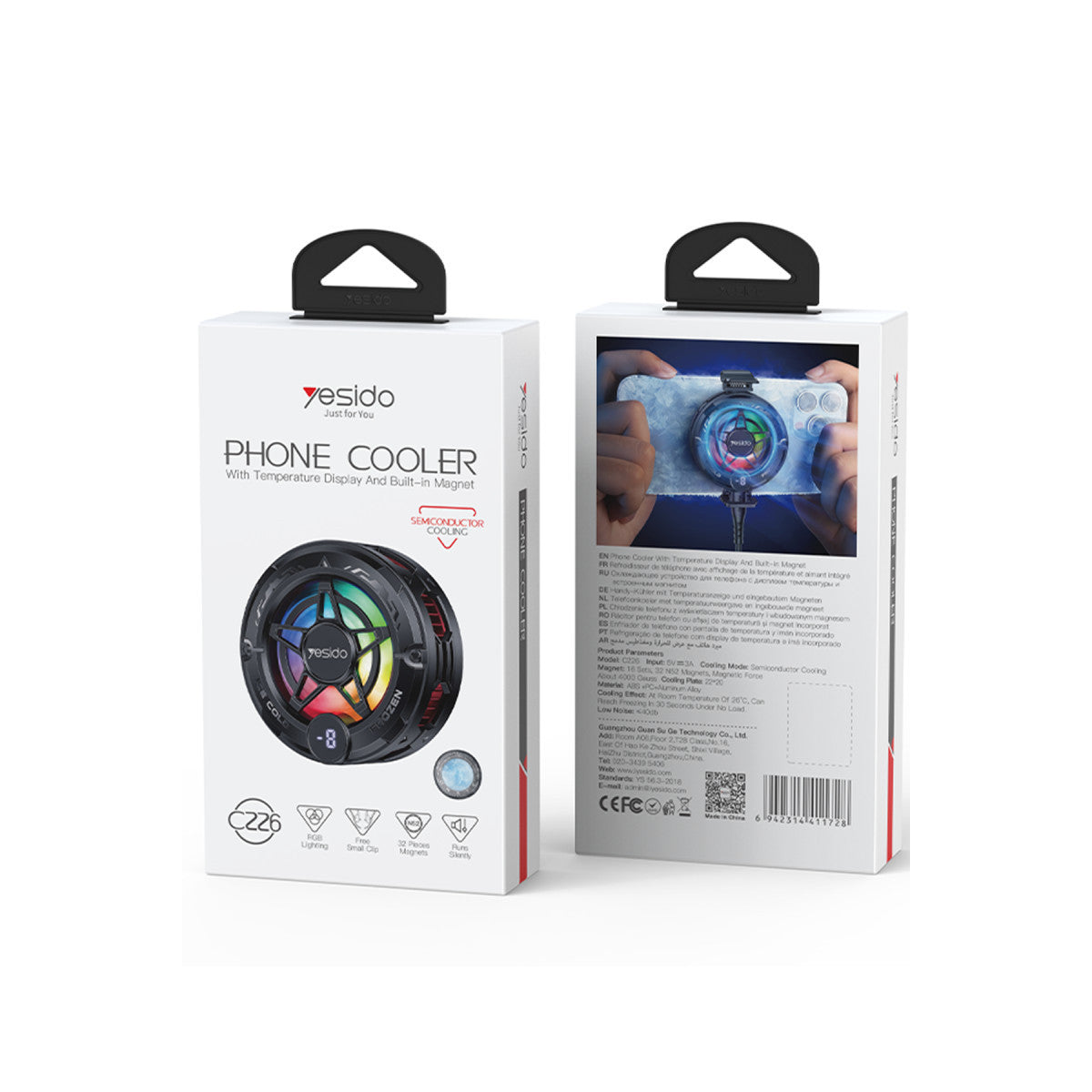 Yesido C226 Dijital Sıcaklık Göstergeli RGB Işıklı Radyatör Telefon Soğutucu Fan