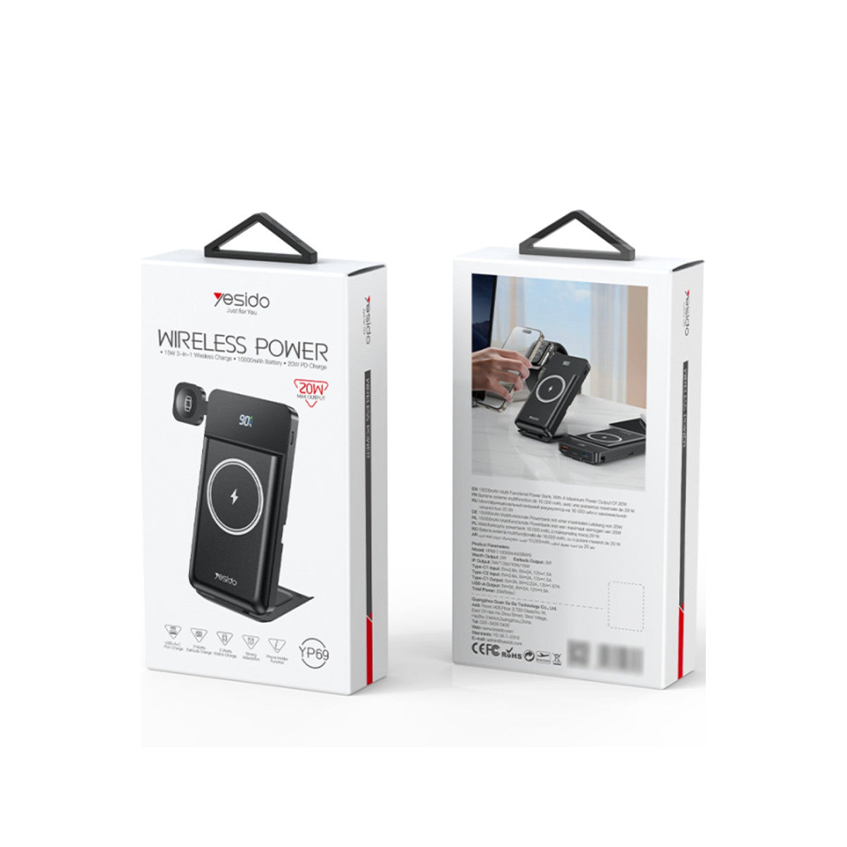 Yesido YP69 10.000 mAh Led Göstergeli Çok Fonksiyonlu 20W PD Kablosuz Magsafe Powerbank