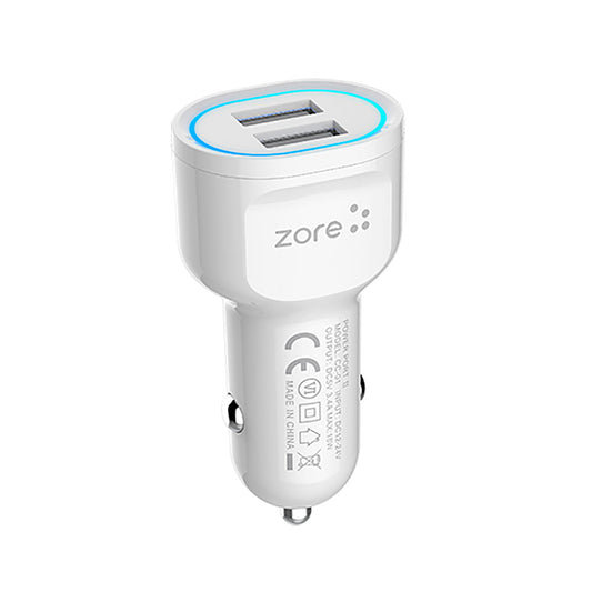 Zore CC-01 Hızlı Şarj Özellikli LED Işıklı Dual USB Araç Şarj Başlığı 18W Beyaz