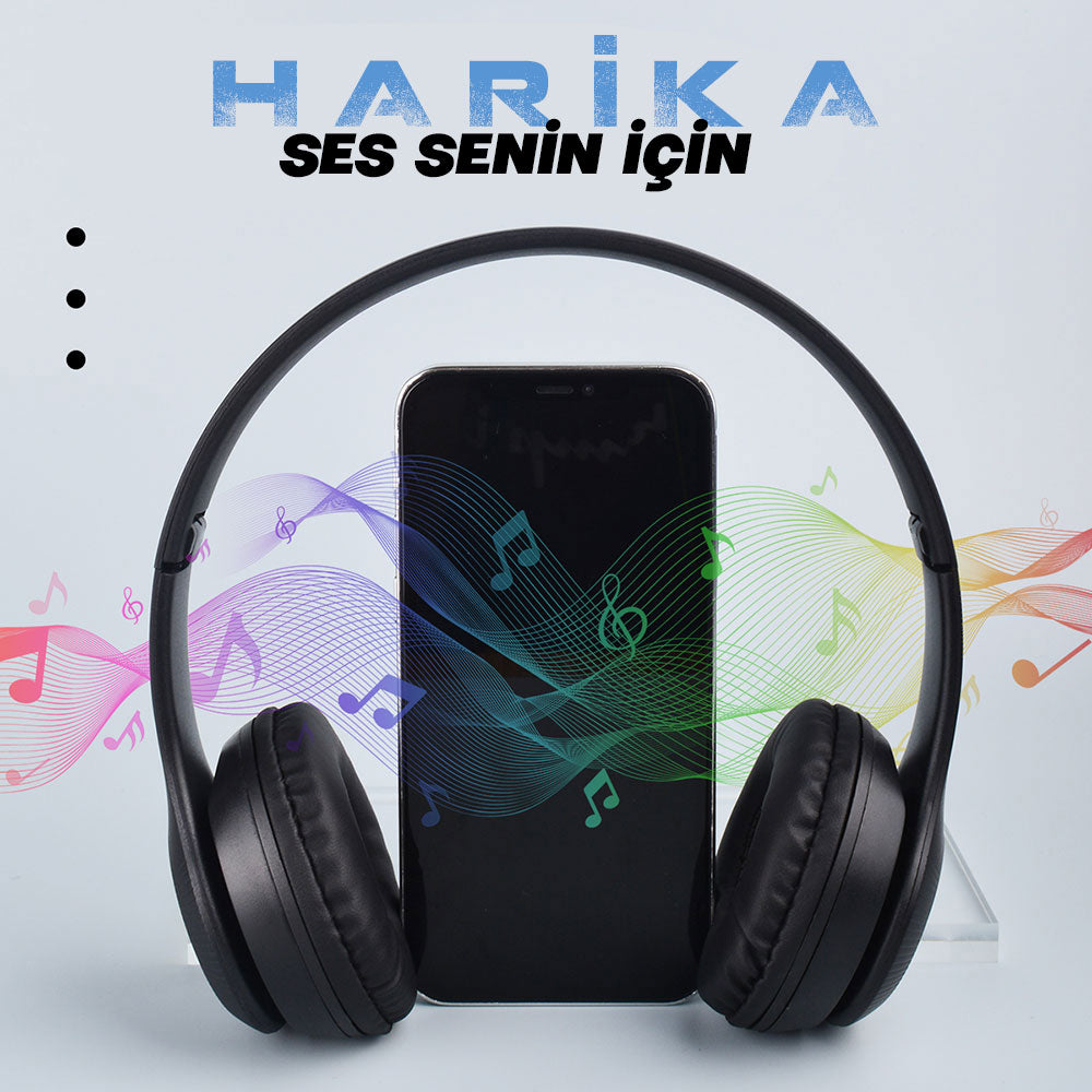 Zore ST95 Güçlü Ses Özelliği Ayarlanabilir ve Katlanabilir Kulak Üstü Bluetooth Kulaklık Siyah