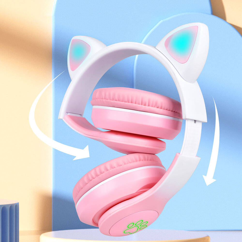 Zore STN-28 Pro Kedi Kulaklı Tasarımlı RGB Işıklı Bluetooth Kulaklık Pembe