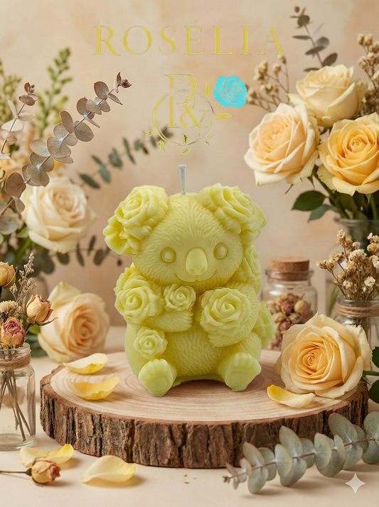 Koala ve Çiçek Detaylı Valentine Collection Dekoratif Mum - Sevgililer Günü | Rosélia