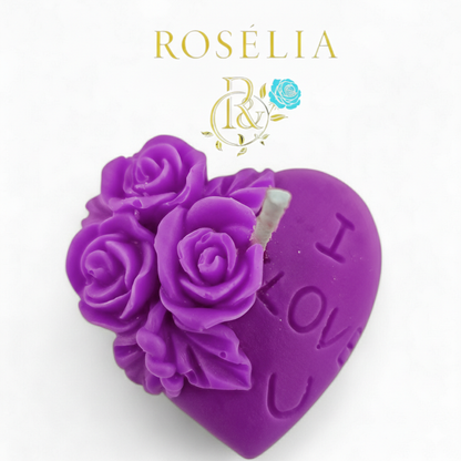 "I Love You" Çiçekli Kalp Temalı Dekoratif Mum | Rosélia
