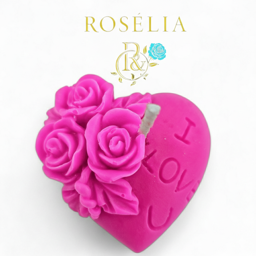 "I Love You" Çiçekli Kalp Temalı Dekoratif Mum | Rosélia