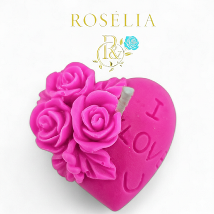 "I Love You" Çiçekli Kalp Temalı Dekoratif Mum | Rosélia