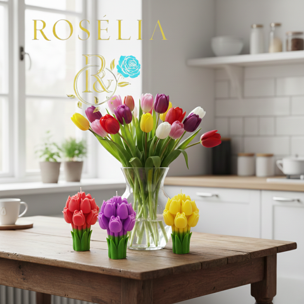 Lale Buketi Çiçek Tasarımlı Dekoratif Mum | Rosélia