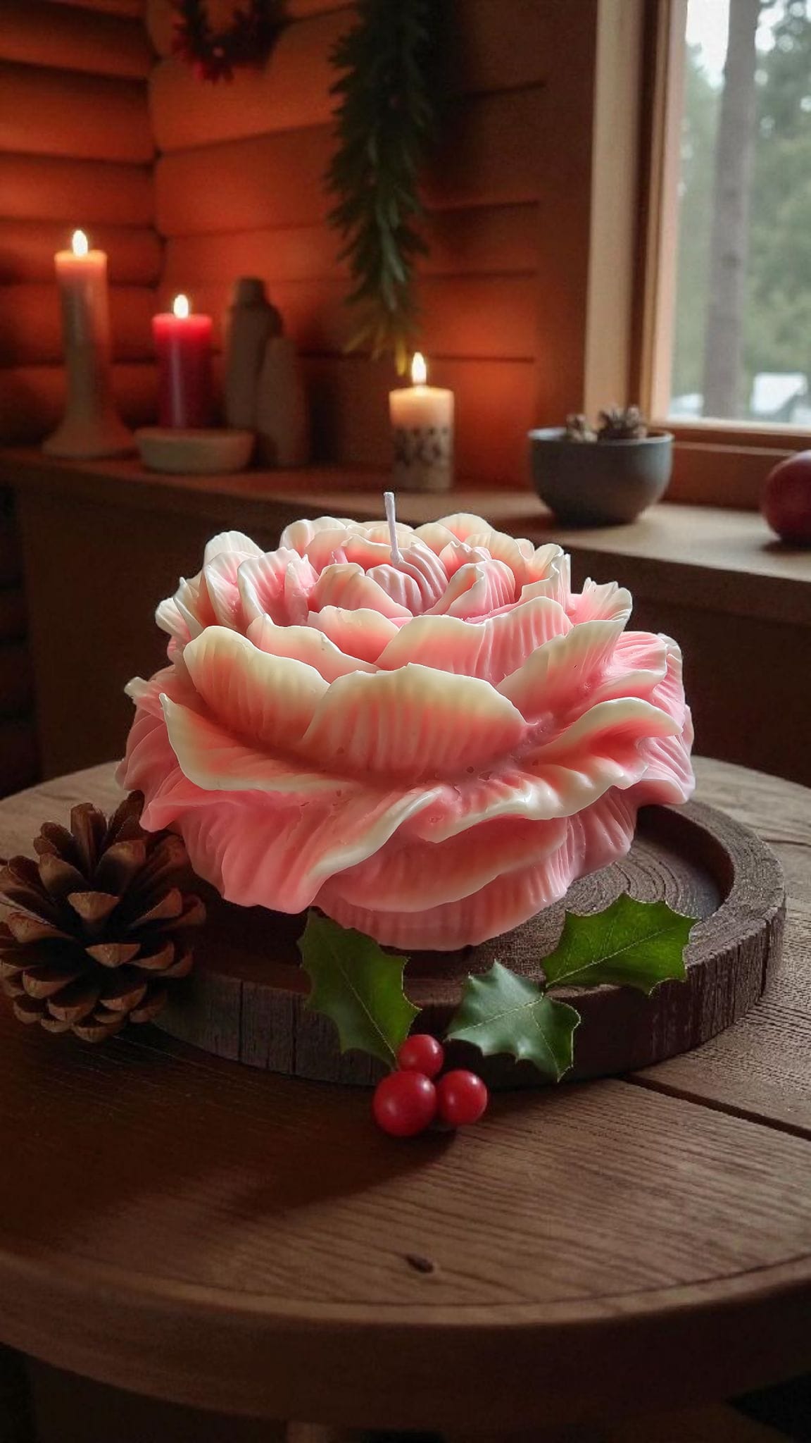 Rosélia Şakayık Çiçek Mumu - Büyük Mum