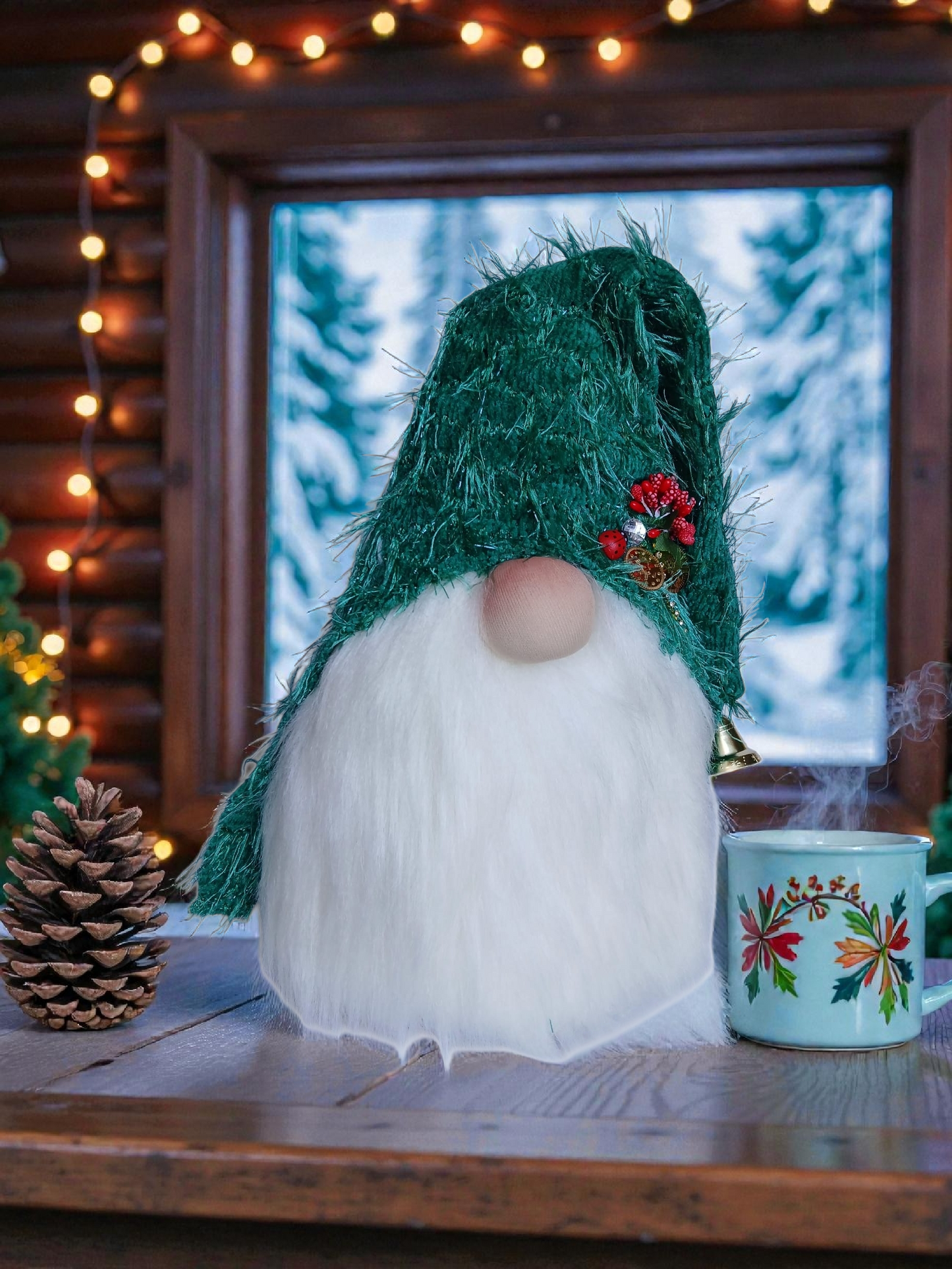 Yeşil Tüylü Şapkalı Cüce - Gnome 30 cm