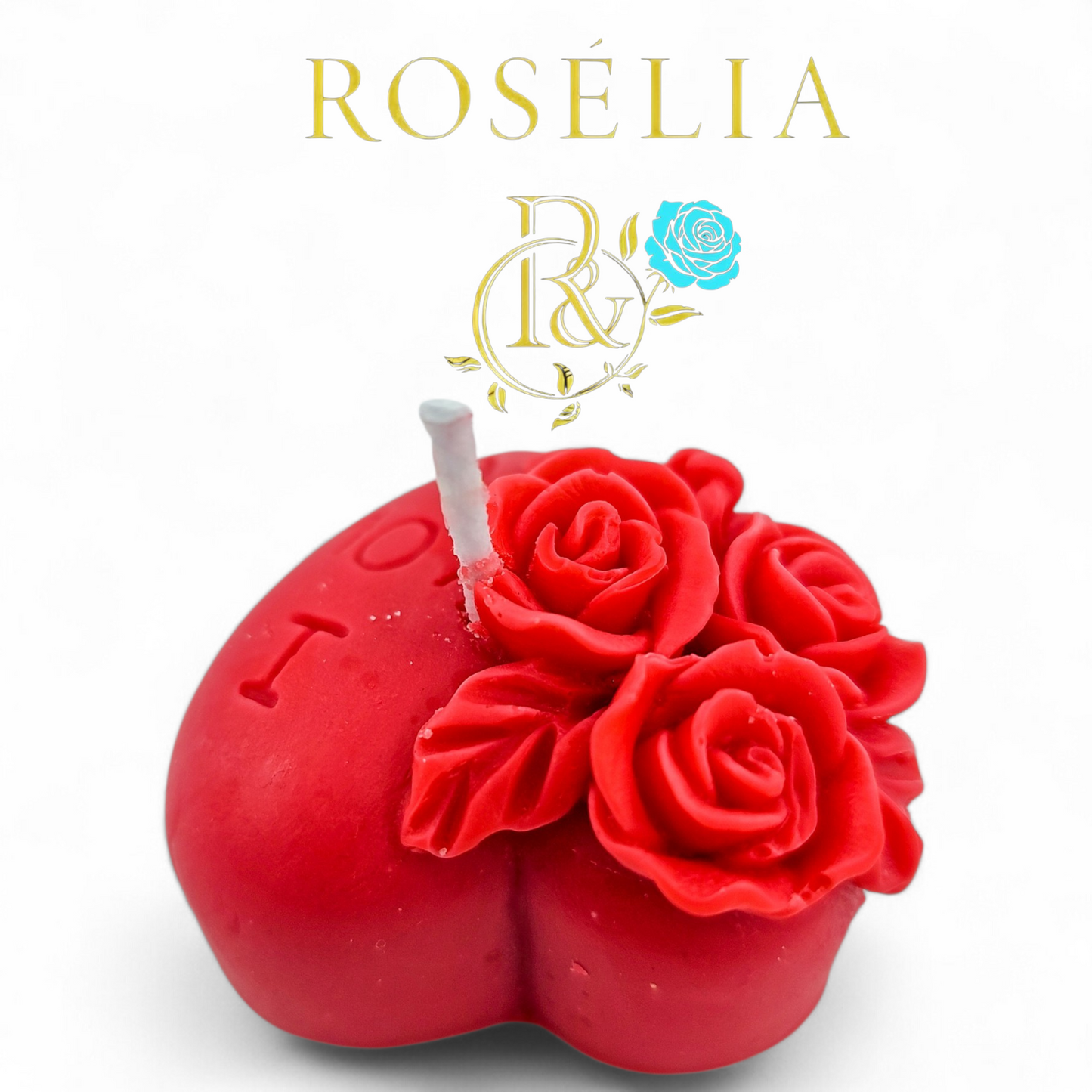 "I Love You" Çiçekli Kalp Temalı Dekoratif Mum | Rosélia