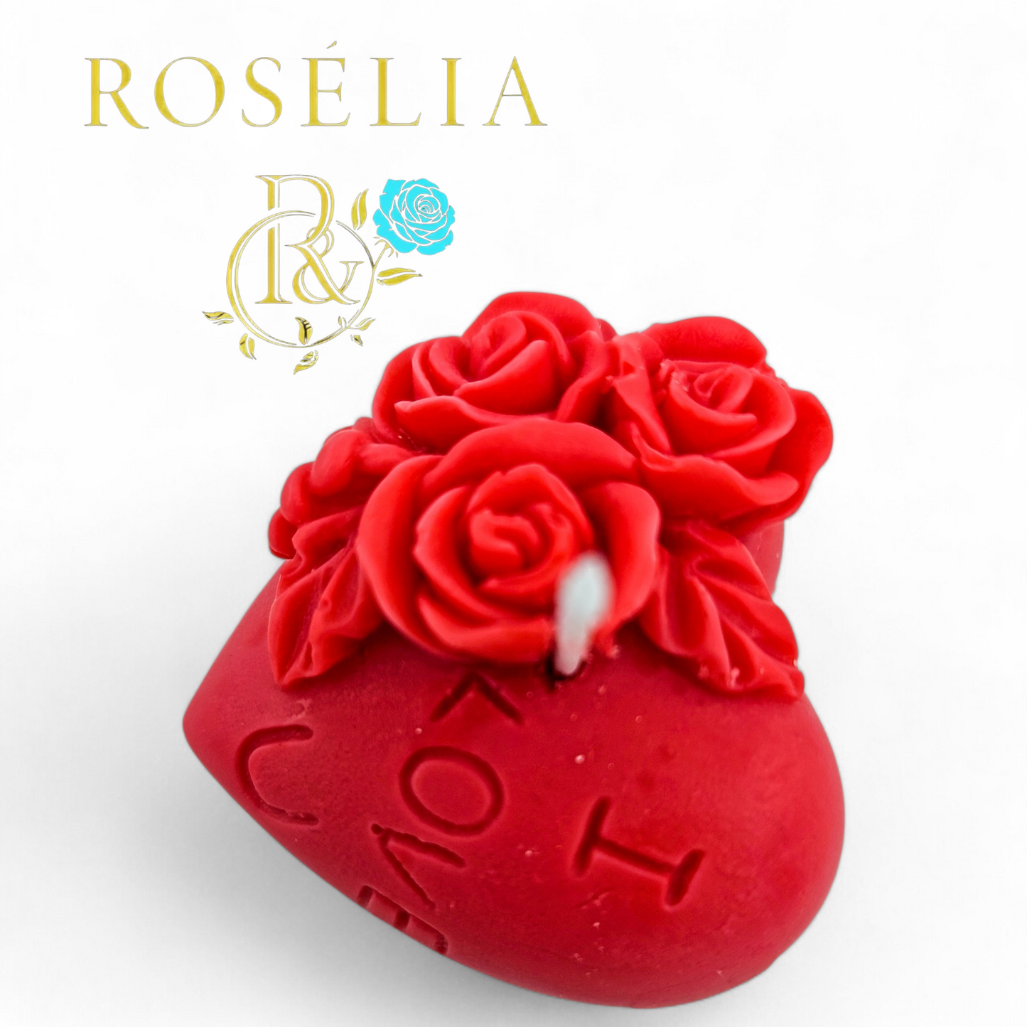 "I Love You" Çiçekli Kalp Temalı Dekoratif Mum | Rosélia