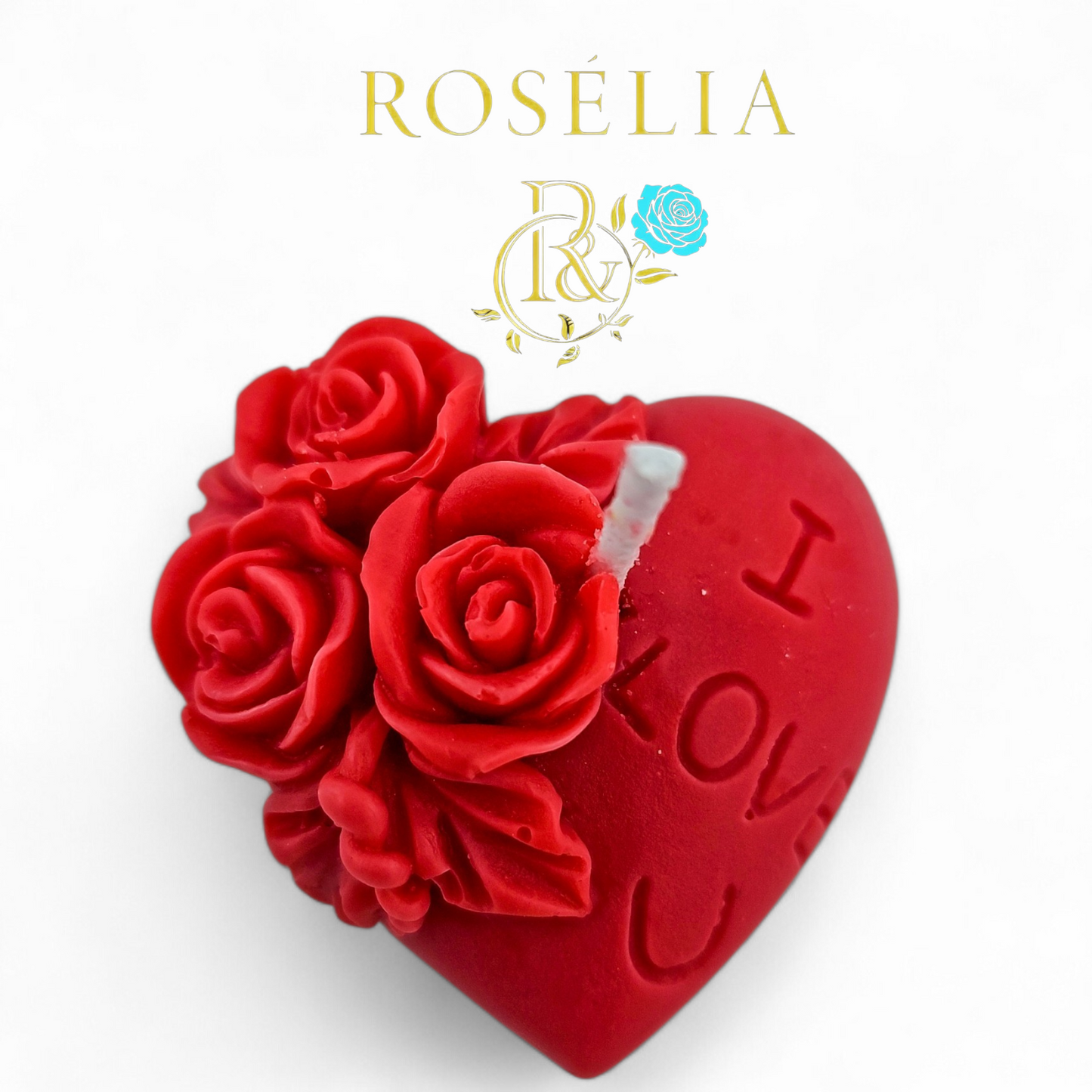 "I Love You" Çiçekli Kalp Temalı Dekoratif Mum | Rosélia