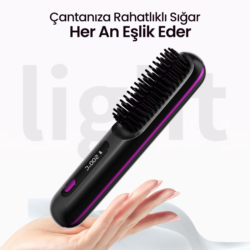 PLUZZ Saç Şekillendirici Fön Tarağı Şarjlı ve Taşınabilir İyonik ve Düzleştirici
