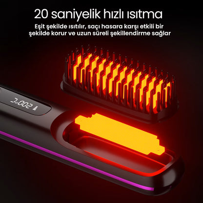 PLUZZ Saç Şekillendirici Fön Tarağı Şarjlı ve Taşınabilir İyonik ve Düzleştirici