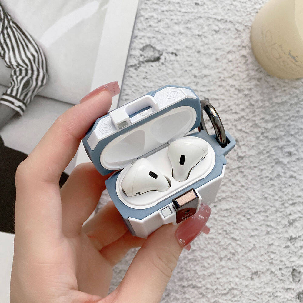 Apple Airpods Zore Airbag 35 Darbelere Karşı Dayanıklı Düğmeli Kılıf Mavi