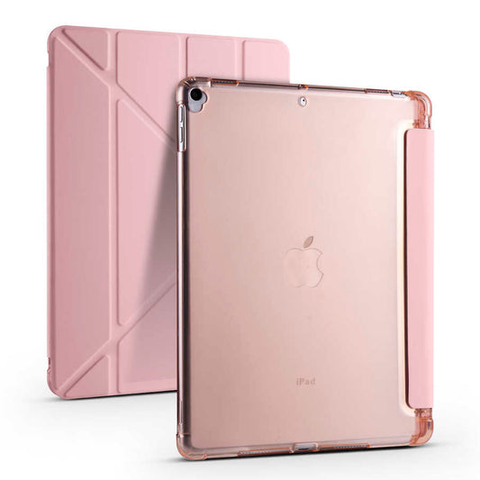 Apple iPad 10.2 (8.Nesil) Kılıf Zore Tri Folding Kalem Bölmeli Standlı Kılıf Rose Gold