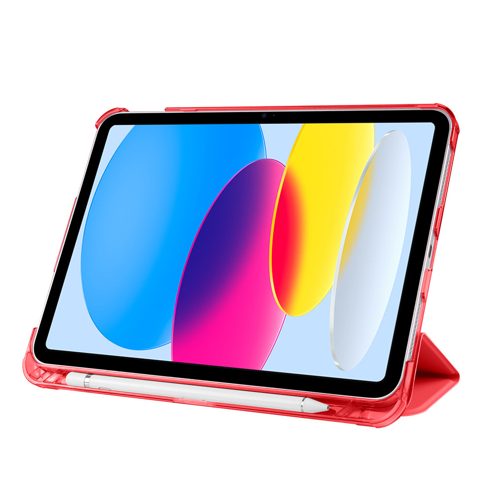 Apple iPad Air 10.9 2022 (10.Nesil) Zore Smart Cover Kalem Bölmeli Standlı 1-1 Kılıf Koyu Pembe