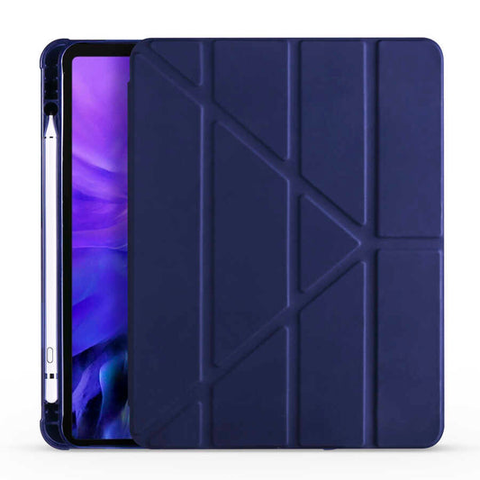Apple iPad Air 10.9 2022 (5.Nesil) Kılıf Zore Tri Folding Kalem Bölmeli Standlı Kılıf Lacivert