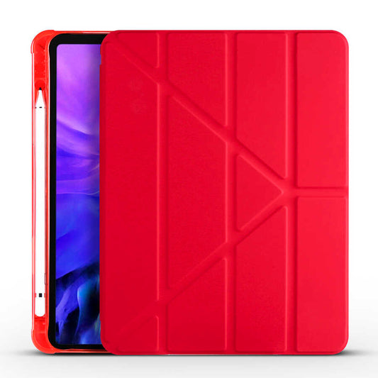 Apple iPad Air 10.9 2022 (5.Nesil) Kılıf Zore Tri Folding Kalem Bölmeli Standlı Kılıf Kırmızı
