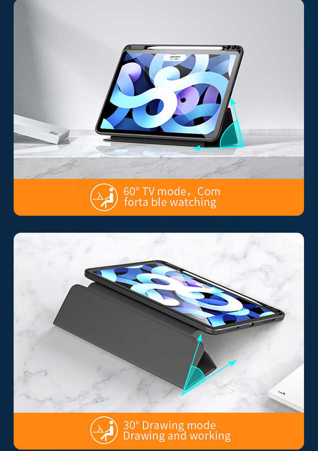 Apple iPad Air 11 2024 Kılıf Zore Nort Arkası Şeffaf Standlı Kılıf Siyah