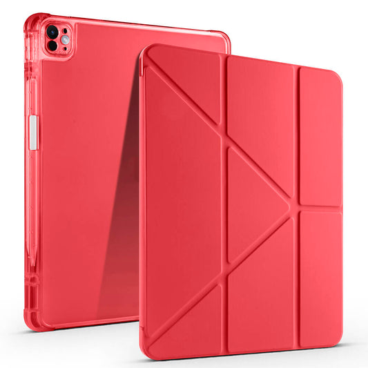 Apple iPad Air 13 2025 M3 Kılıf Zore Tri Folding Kalem Bölmeli Standlı Kılıf Kırmızı