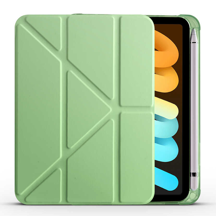 Apple iPad Mini 2021 (6.Nesil) Kılıf Zore Tri Folding Kalem Bölmeli Standlı Kılıf Açık Yeşil
